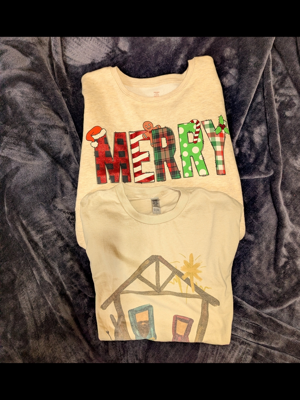 Cream 'Merry' Holiday Sweatshirt + Cream Graphic Tee - 2-Pack